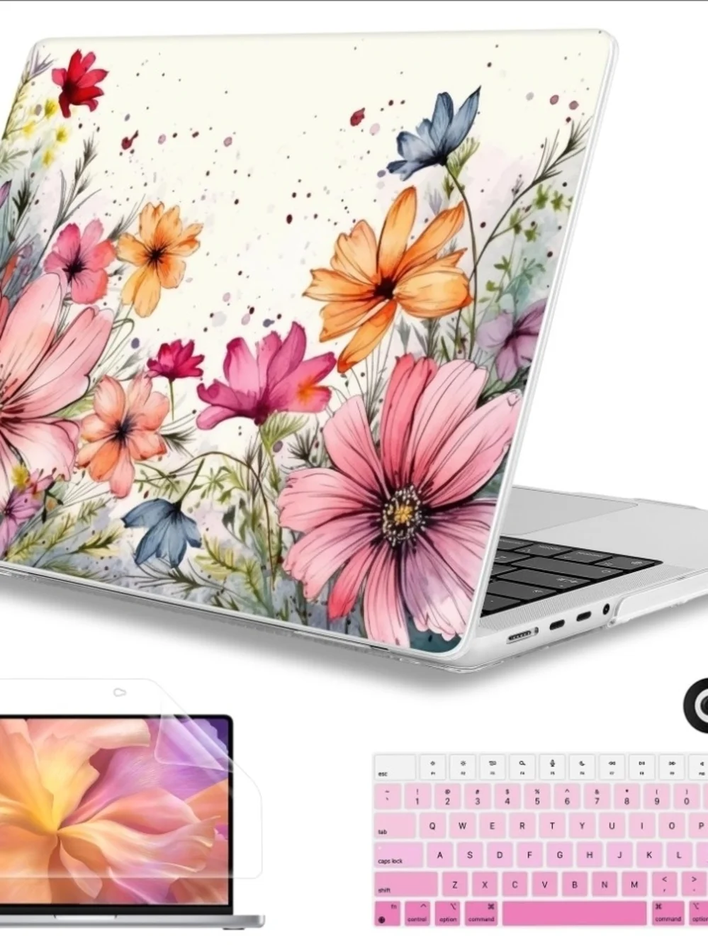 Floral Watercolor Laptop Case - Pink + Orange Blooms